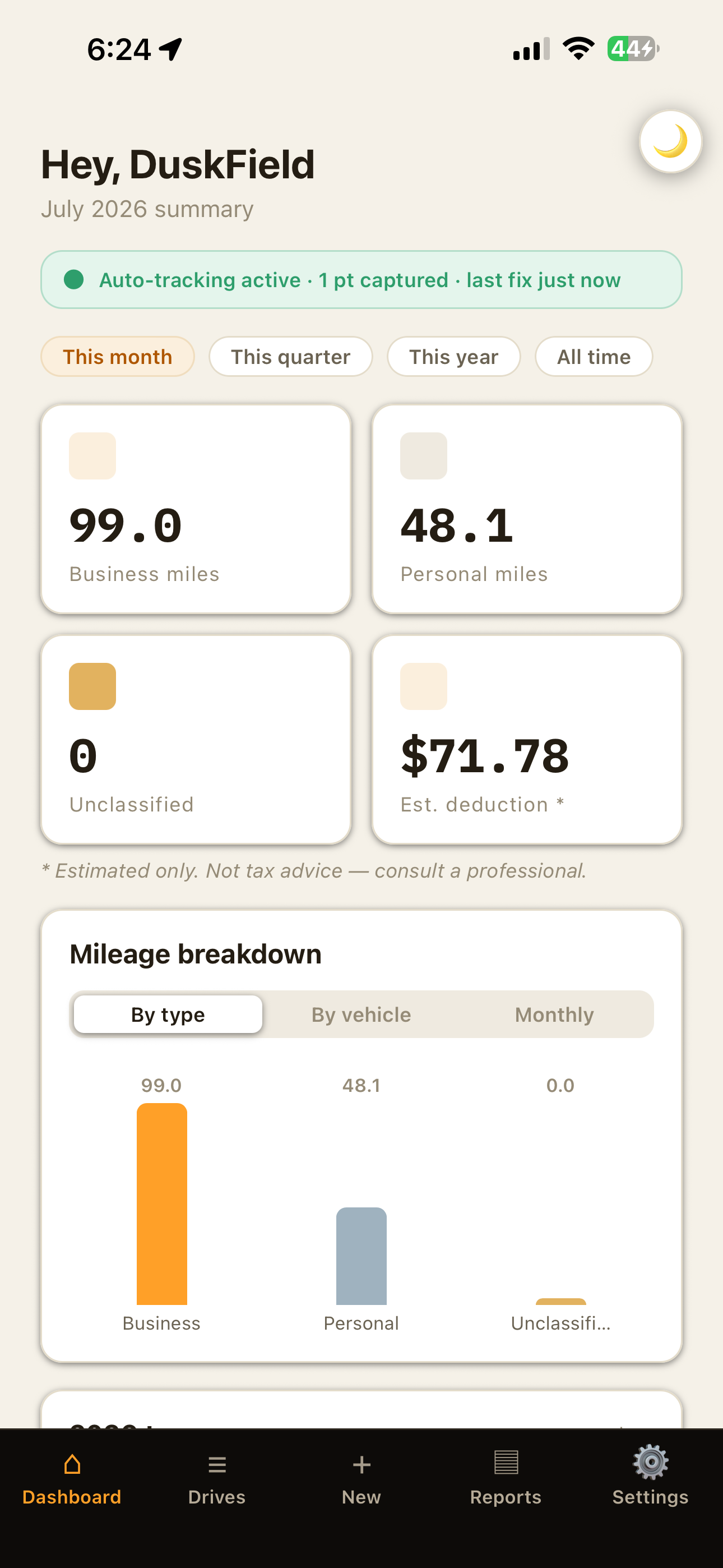OdometerIQ Dashboard screen